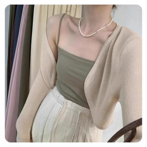 Vapetix Average size 80 to 125 pounds-Average size 80 to 125 pounds  Ice Silk Knitted Sunscreen Cardigan Women's Thin Shawl 2025 Summer with Sling dress Outer Blouse To - Kép 2
