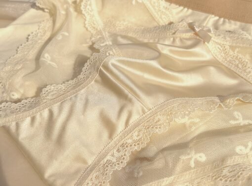 Vapetix M-L  Pure Light Luxury Satin Bow Low Waist European and American Style Sexy Lace Cotton Crotch Mesh Tria - Obrázek 6