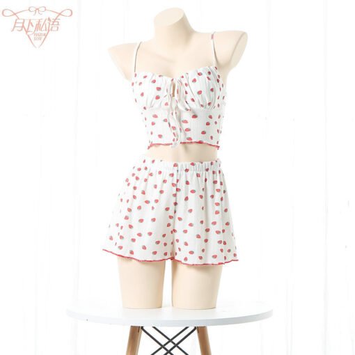 Vapetix M-L  French Floral Sexy Pajamas suit Pure Desire Sling Cute Soft Shorts Sexy Underwear for Summer - Billede 2
