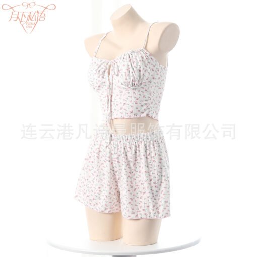 Vapetix M-L  French Floral Sexy Pajamas suit Pure Desire Sling Cute Soft Shorts Sexy Underwear for Summer - Billede 3