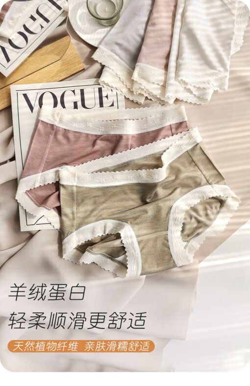 Vapetix M-L  Traceless Mid-waist Lace Cashmere Protein Skin-nourishing Panties Women's Warm Fiber 5A Antibacteri - 图片 2