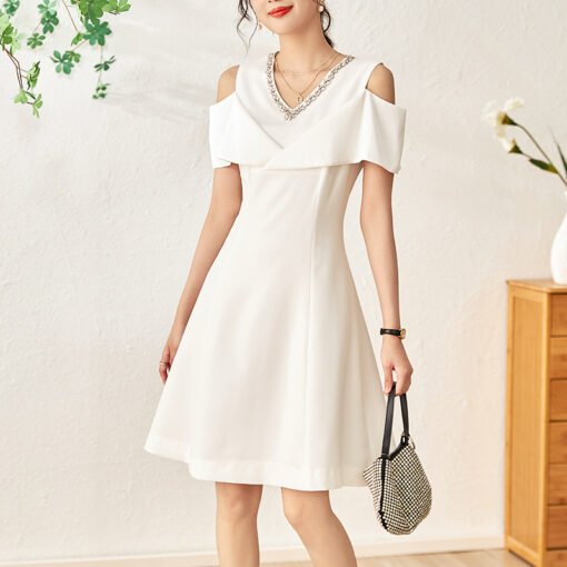 Vapetix S-XXL  2304105-Nanyou Light Luxury Fashion Temperament Heavy Industry V Neck Diamond Shoulder Open Waist S – Image 3