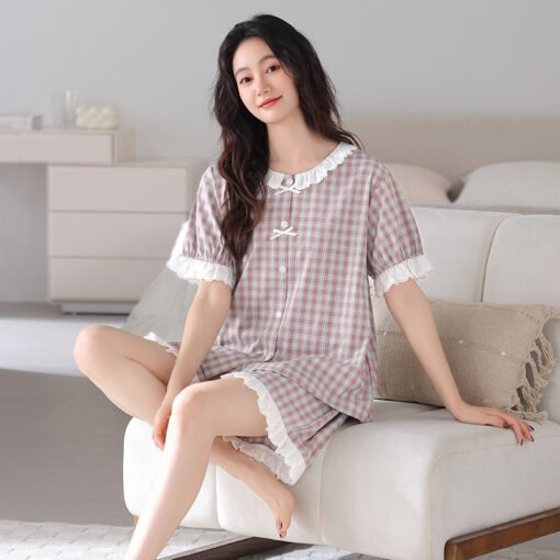 Vapetix M recommends 85-105 pounds-2XL recommends 140-160 pounds  Woven Cotton Gauze Pajamas Women's Summer Pure Cotton Short-sleeved Shorts Thin Summer Women's Outw - 图片 5