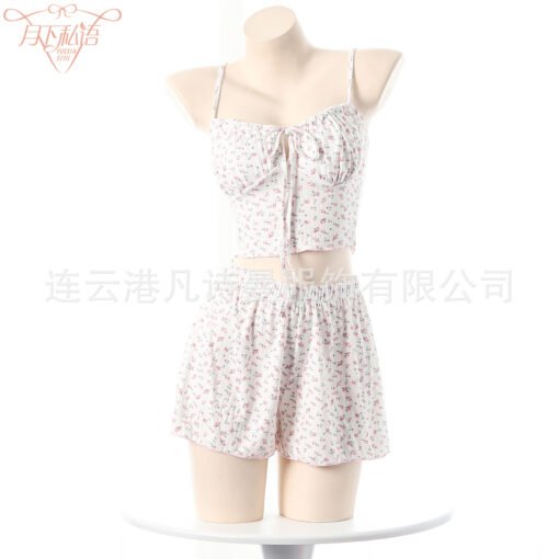 Vapetix M-L  French Floral Sexy Pajamas suit Pure Desire Sling Cute Soft Shorts Sexy Underwear for Summer - Billede 4