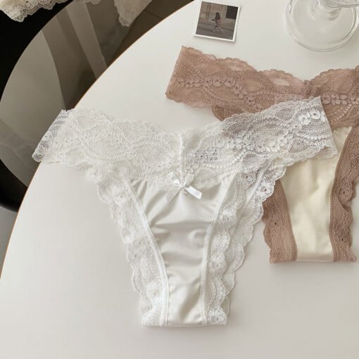 Vapetix L80-110-XL110-130  French Style Pure Sexy Lace Girls' Underwear Women's V-shaped Light Satin Ice Silk Cotton Crotch Su - Pilt 3