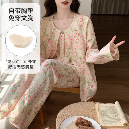 Vapetix M-3XL  Vest with Chest Pad Three-Piece Pajamas Women's Spring and Autumn New Long-Sleeved suit Loose Plus – Bild 4