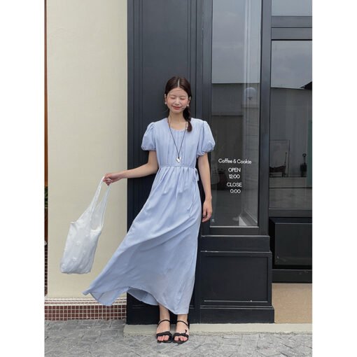 Vapetix One size fits all (80-130)-One size fits all (80-130)  [Haiyan Lychee Lazy Dress] Song Ming Retro Puff Sleeve Pleated dress Women's Summer Midi Dress N162 - 图片 4