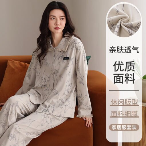 Vapetix M-XXL  2024 New Arrival Pajamas Women's Spring and Autumn Pure Cotton Sweet Princess Style Cardigan Long-S - Obrázek 3