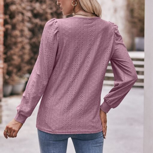 Vapetix S-XXL  Autumn 2023 New Cross-border European and American Women's Amazon Square Collar T-shirt Hollow Long - 图片 4
