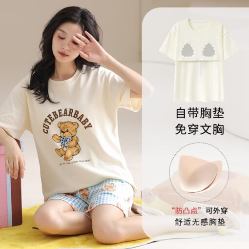 Vapetix XL-XXL  Pure Cotton Summer Pajamas Thin Style with Chest Pad Home Clothes Girl's Outwear Short-sleeved Home - Obrázek 5