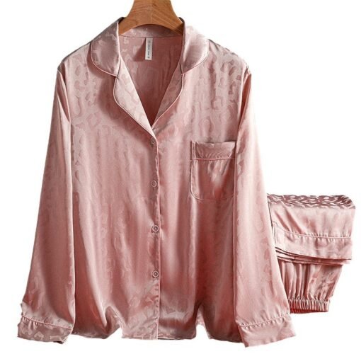 Vapetix M-3XL  Pajamas Women's Spring and Autumn Ice Silk Long Sleeve Lapel Cardigan suit Russian Jacquard Simple – Bild 3