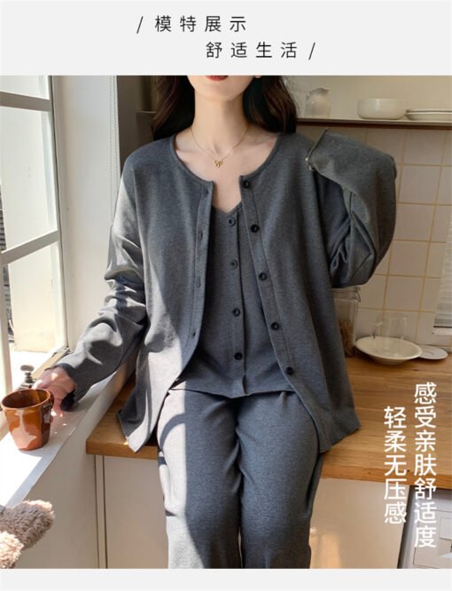 Vapetix M-3XL  Vest with Chest Pad Three-Piece Pajamas Women's Spring and Autumn New Long-Sleeved suit Loose Plus – Bild 5