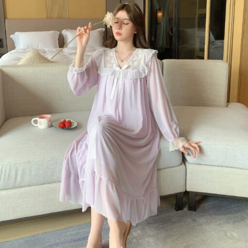 Vapetix 160(M)-175(XXL)  French Morning Gown Nightdress Plus Size Women's Pajamas Spring and Autumn Long Sleeve Fairy Sweet - Afbeelding 3