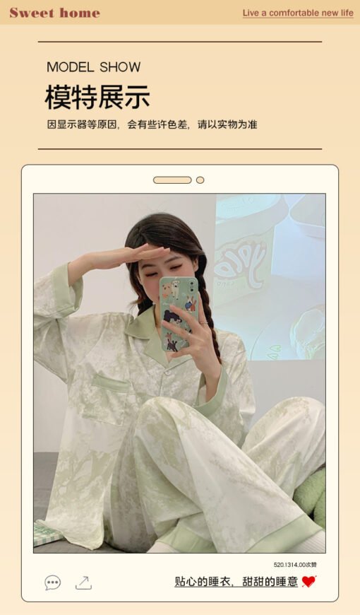 Vapetix M-XXL  2025 Spring and Autumn New Pajamas Women's Ice Silk Long-sleeved Sweet High-end Jacquard Outfit Two - Afbeelding 3