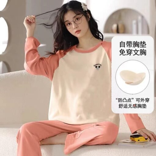 Vapetix M-XXL  Pajamas Women's Autumn with Chest Pad Outer Wearing New Long Sleeve Trousers Round Neck Loose Sprin - Afbeelding 5