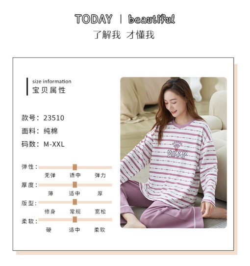 Vapetix Female M-Female XXL  Pajamas Women's 2025 Spring New Cotton Round Neck Outer Wearing Long Sleeve Plus Size Home Wear Out - Afbeelding 4