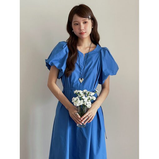 Vapetix One size fits all (80-130)-One size fits all (80-130)  [Giant Meat Covering OP] Song Ming Retro Waist Lace Bubble Sleeve dress Summer New Mid-length Dress - 图片 3