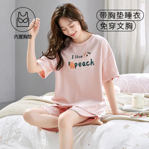 Vapetix M size (70-95 pounds)-XXXL size (145-155 pounds)  Pajamas Women's Summer with Chest Pad Fixed Short-sleeved Two-piece Outfit Simple Pullover Loose St - Kép 4