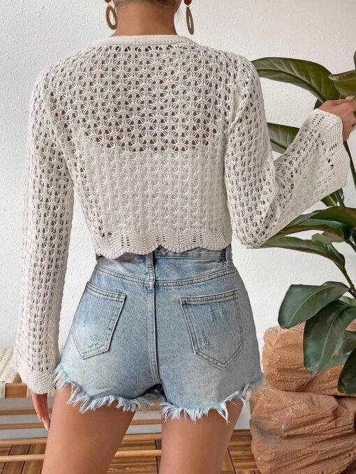 Vapetix S-XXXL  2024 European and American AliExpress Amazon new foreign trade sunscreen hollow V-neck casual lace – Bild 6