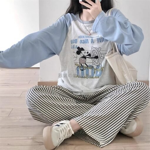 Vapetix M-2XL  Milk blue fufu ~ cute cartoon printed long sleeve T-shirt women's loose casual raglan sleeve base s – Bild 3