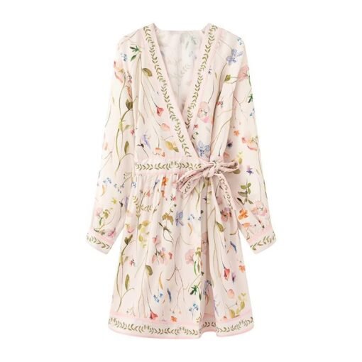 Vapetix S-L  Cross-border European and American 2025 Amazon Spring V-neck Printed Waist Wrap-up Lazy French Dres - Obrázek 4
