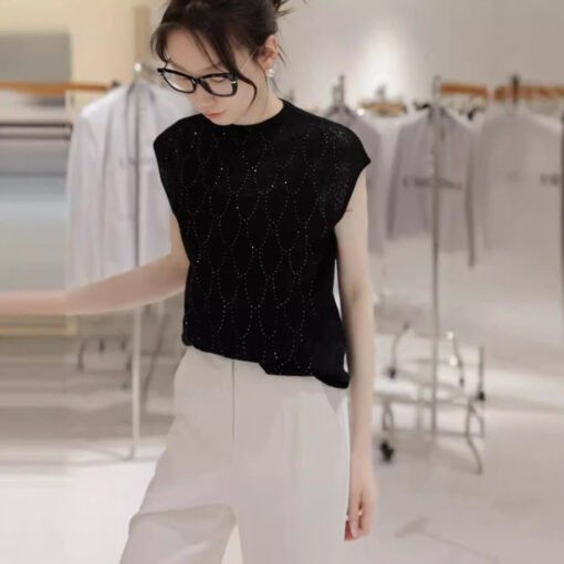 Vapetix M-L  Gouhua Hollow-out Design Sense All-match Round Neck Pullover Sweater Slimming Loose Sleeveless Vest - Afbeelding 4
