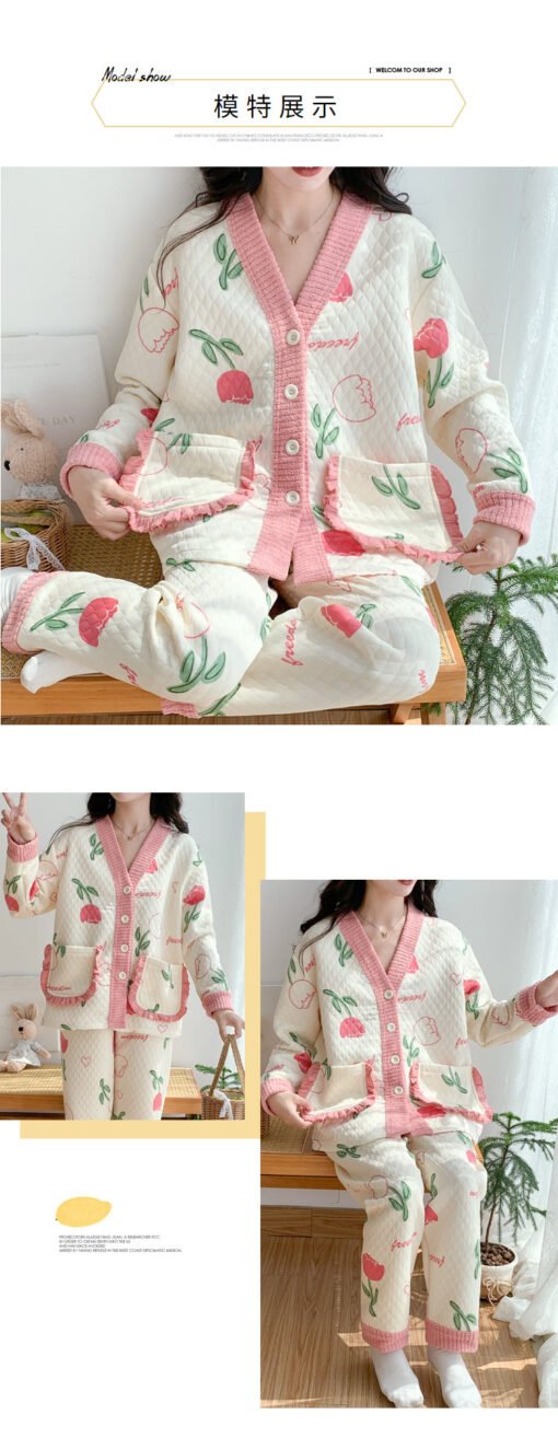 Vapetix M-XXL  New Pajamas Women's Autumn and Winter Sandwich Warm Air Cotton Cartoon Girl's Thickened Home Clothe – Bild 4