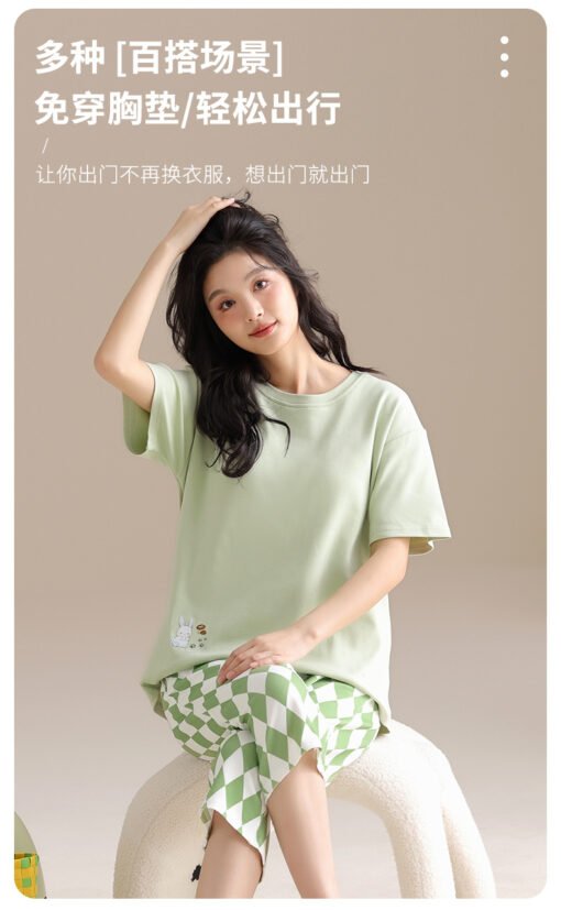 Vapetix M-XXL  Spring and Summer Pajamas Women's Short-sleeved Cropped Pants Pullover Pure Cotton Wearable suit Si – Bild 5