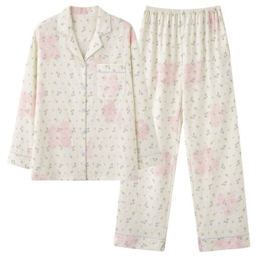 Vapetix M-XXL  2025 New Arrival Pajamas Women's Spring Cloud Cotton Long-Sleeved Lapel Two-Piece Suit Cute Sweet H - 图片 3