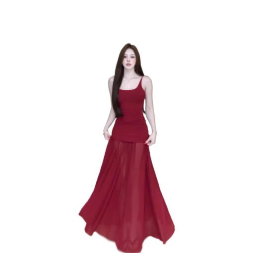 Vapetix S-XL  Cross-border light fairy dress summer new cool art stitching mesh knitted suspender long skirt - Obrázek 5