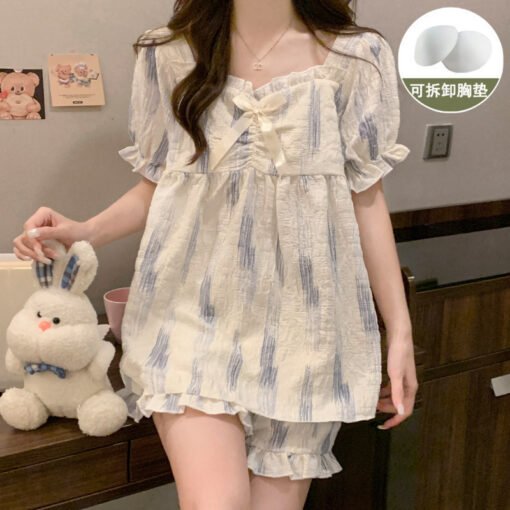 Vapetix M-XXL  Women's Summer Cloud Cotton Short-sleeved Shorts with Chest Pad 2025 New Red Floral Home Clothes su - 图片 3