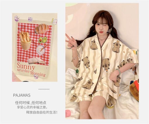 Vapetix M-3XL  Pajamas with Chest Pad Women's Summer Cardigan plus size Short-sleeved Shorts Pullover Thin Outwear - Billede 3