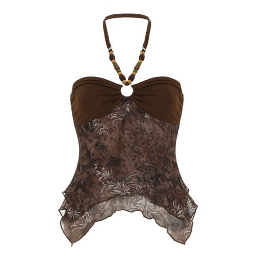 Vapetix S-L  Vintage Niche Vintage Printed Contrast Color Bead String Decorative Chest Hanging Neck Sexy Backles - 图片 3