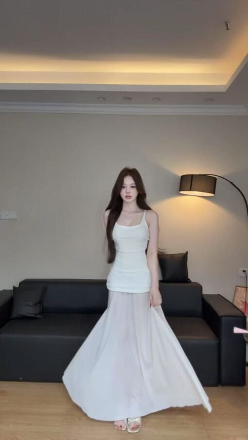 Vapetix S-XL  Cross-border light fairy dress summer new cool art stitching mesh knitted suspender long skirt - Obrázek 6