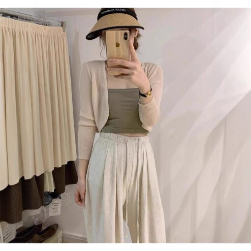 Vapetix Average size 80 to 125 pounds-Average size 80 to 125 pounds  Ice Silk Knitted Sunscreen Cardigan Women's Thin Shawl 2025 Summer with Sling dress Outer Blouse To - Kép 5