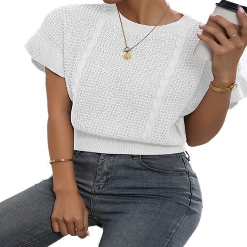Vapetix S-XXXL  2024 Amazon Cross-border Europe and the United States New Twisted Rope Ruffled Short Sleeve Crewnec - Kép 2