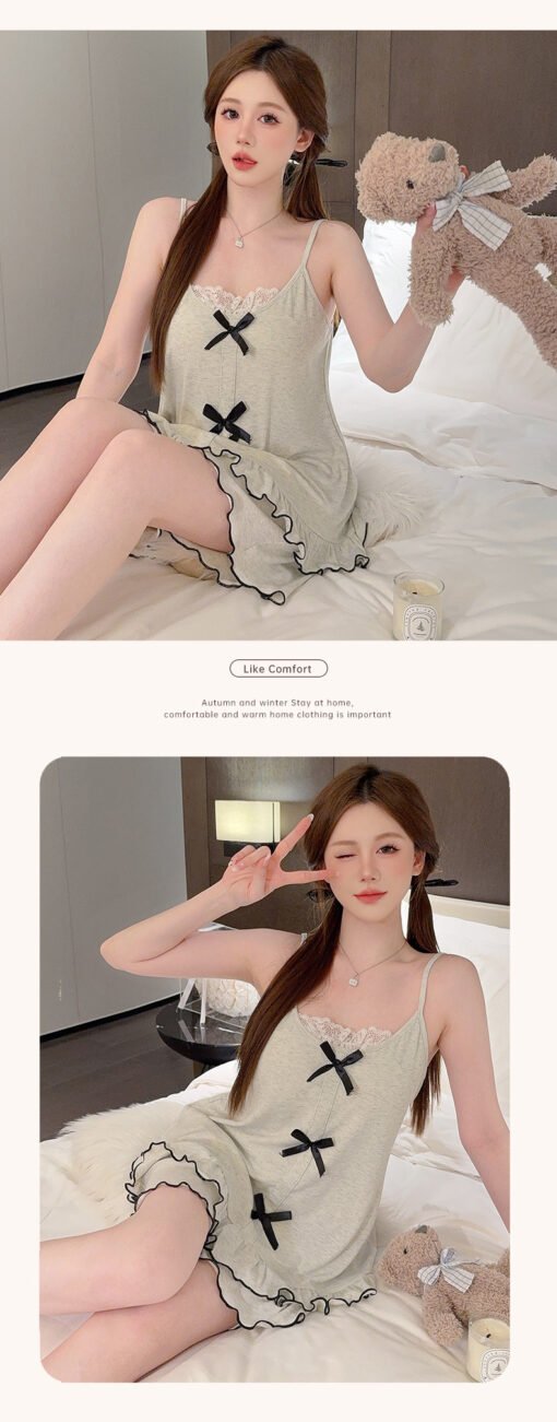 Vapetix M-XXL  With Chest Pad Gray Sling Pajamas Women's Summer New Arrival Bow Short-sleeved High-end Home Suit T - Imagen 2