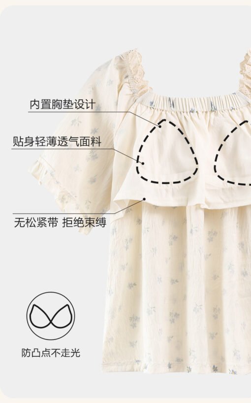 Vapetix M-2XL  Pajamas with Chest Pad Women's Summer New Short-sleeved Shorts Girls Cute Thin Comfortable Clouds C - obrazek 4