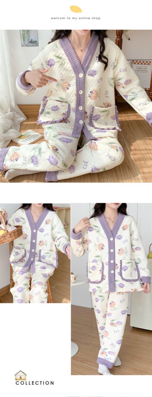 Vapetix M-XXL  New Pajamas Women's Autumn and Winter Sandwich Warm Air Cotton Cartoon Girl's Thickened Home Clothe – Bild 5