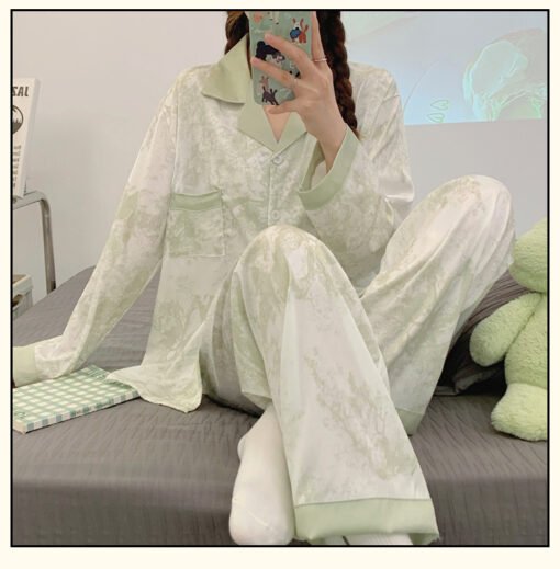 Vapetix M-XXL  2025 Spring and Autumn New Pajamas Women's Ice Silk Long-sleeved Sweet High-end Jacquard Outfit Two - Afbeelding 4