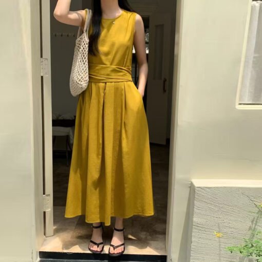 Vapetix S-M  2025 Summer New French Style Elegant Retro Cross Strap Tight Waist Slimming Backless dress Mid-Leng - Afbeelding 5