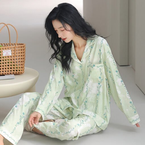 Vapetix M-XXL  2025 New Arrival Pajamas Women's Spring Cloud Cotton Long-Sleeved Lapel Two-Piece Suit Cute Sweet H - 图片 4