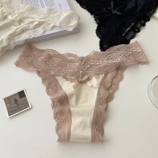 Vapetix L80-110-XL110-130  French Style Pure Sexy Lace Girls' Underwear Women's V-shaped Light Satin Ice Silk Cotton Crotch Su - Pilt 8