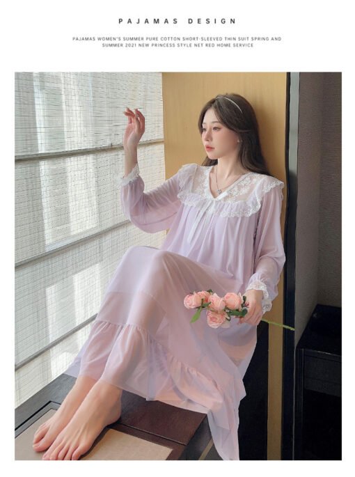 Vapetix 160(M)-175(XXL)  French Morning Gown Nightdress Plus Size Women's Pajamas Spring and Autumn Long Sleeve Fairy Sweet - Afbeelding 5
