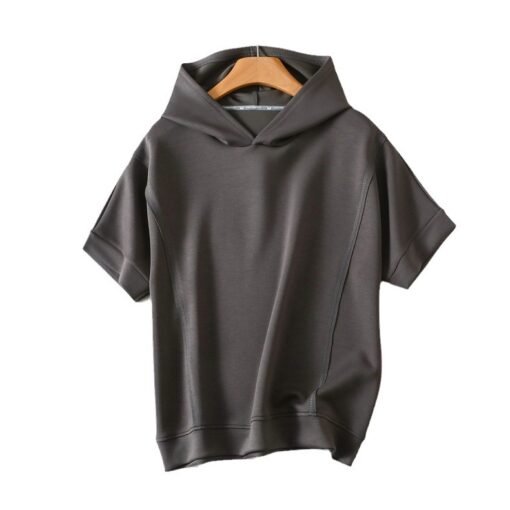 Vapetix L-XXL  Air Layer Solid Color Hooded Short-sleeved T-shirt Women's Summer Thin plus size Loose Slimming All - 图片 3