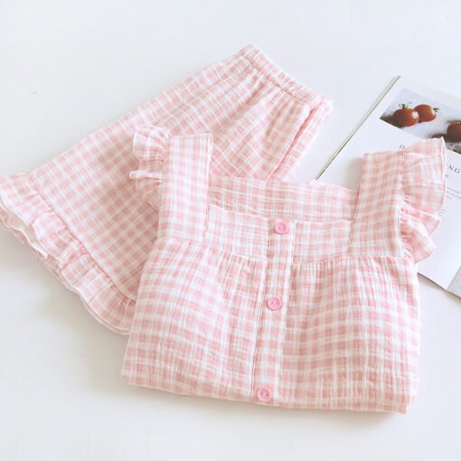 Vapetix M-XL  Chest Pad Small Fly Sleeves Plaid Camisole Shorts Double-layer Cotton Yarn Thin Sweet Loose Home Cl – Bild 6