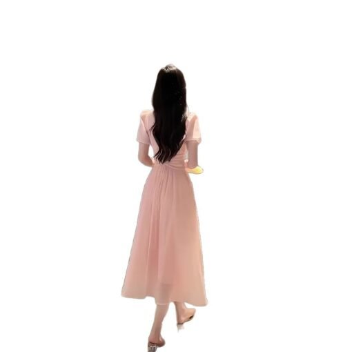 Vapetix S-XL  High-end French Elegant V-neck Puff Sleeve dress Children's Summer New Gentle Waist Slimming Dress - 图片 2