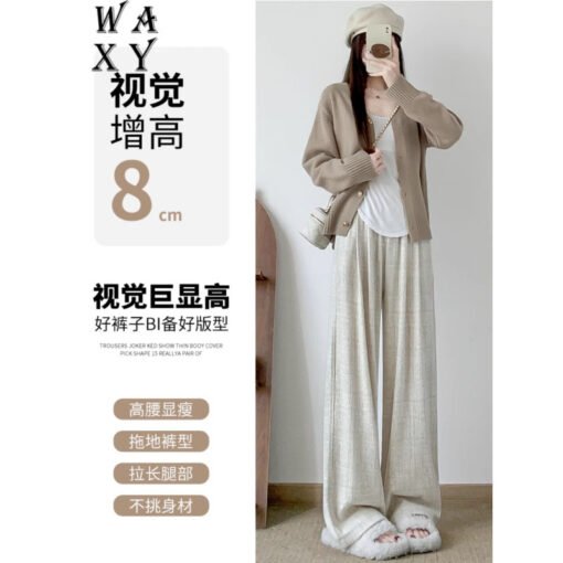 Vapetix S-Recommended 80-95 pounds-XXXS - Children's models within 5kg - Please take a photo  khaki Wide-leg Pants Women's Spring and Summer New High Waist Dipped Slimming Straight Lazy Relaxed - Afbeelding 2