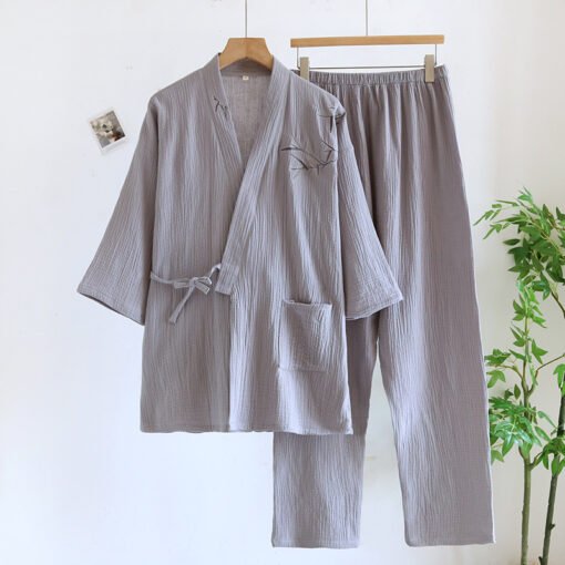 Vapetix M-XL  Japanese-style Chinese style pajamas men's kimono cotton gauze thin lace-up plus size 100.00kg home – Bild 8