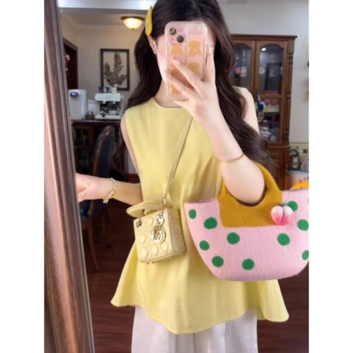 Vapetix S-XL  French Design Sense Yellow Bow Linen Vest Shirt Women's Summer Outer Wear V-Neck Backless Sleeveles - Kuva 2